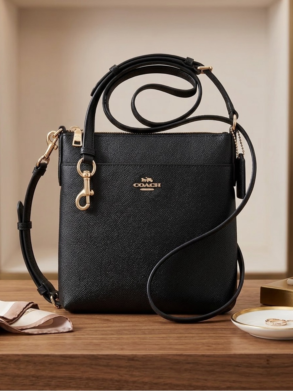 Coach Black Pebbled Leather Slim Crossbody with Gold Hardware